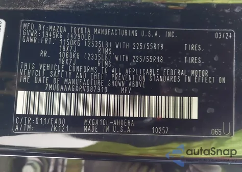 2024 Toyota Corolla Cross Xle z USA, uszkodzony, nr VIN 7MUDAAAGXRV087910